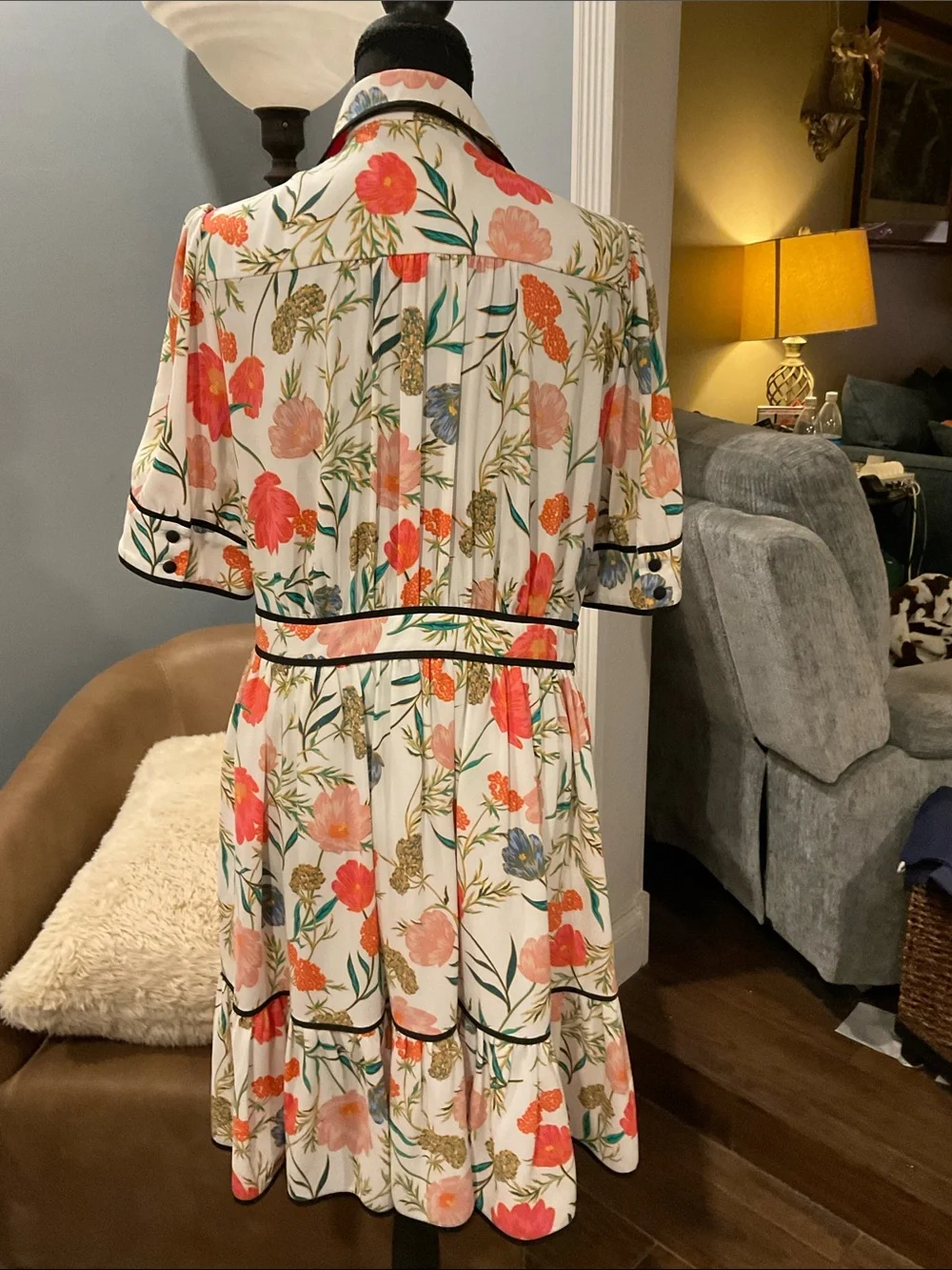 Kate Spade Picnic Perfect Blossom Womens Size 10 Tiered Ruffle Sleeve Shirtdress